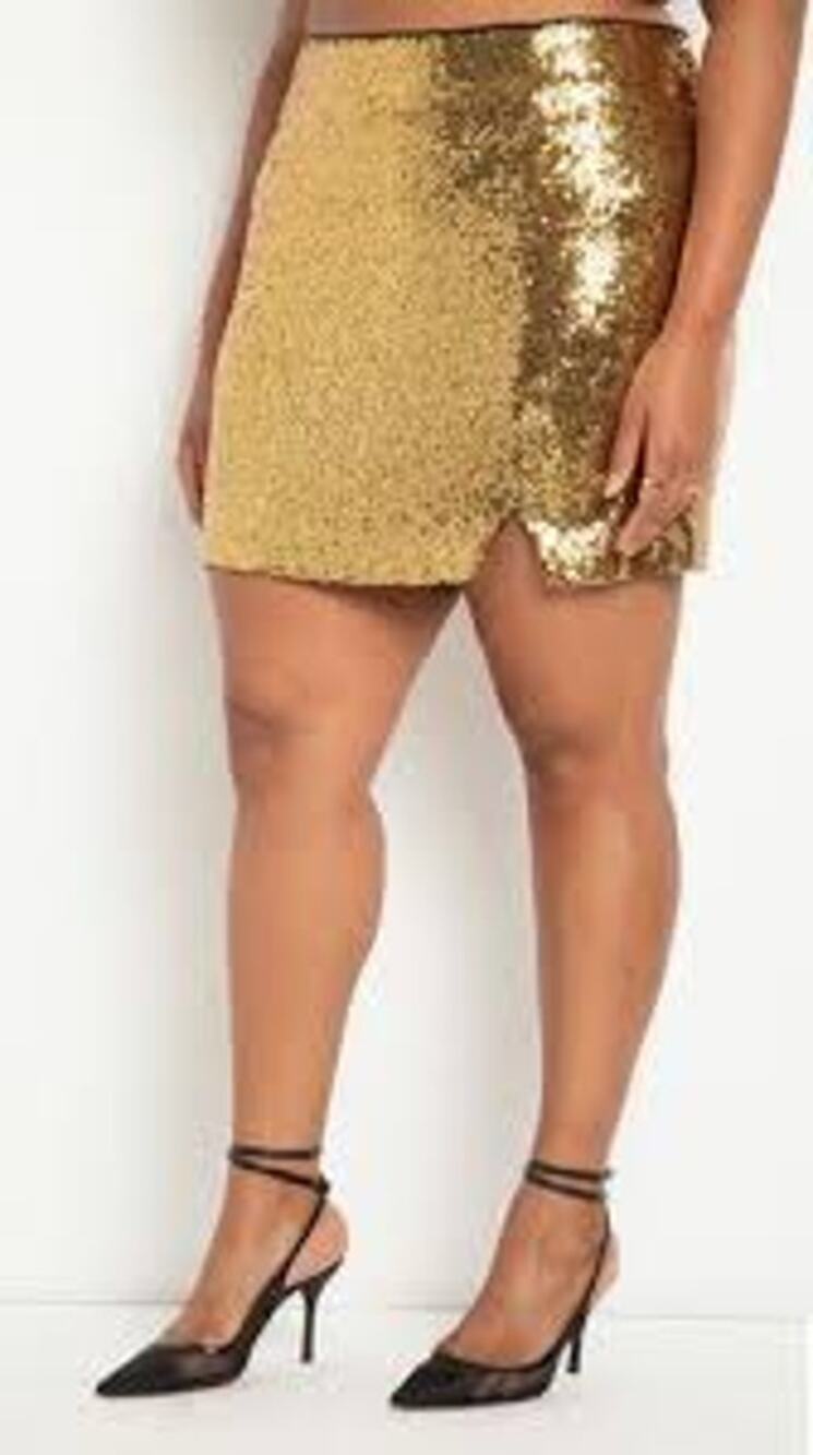 Eloquii Womens Sequin Mini Skirt Size 16 Gold Stretch Side Slit Party NWOT